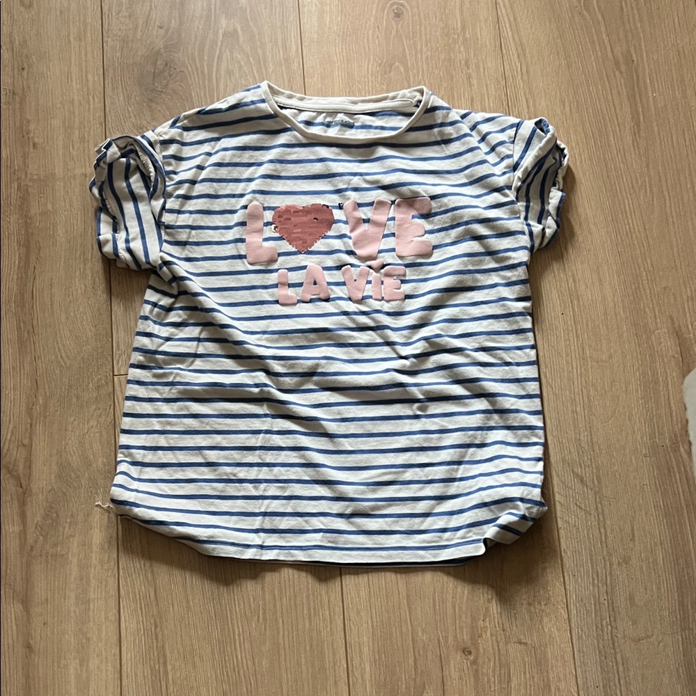 Kids Striped Blue and White Tee with Love La Vie Design